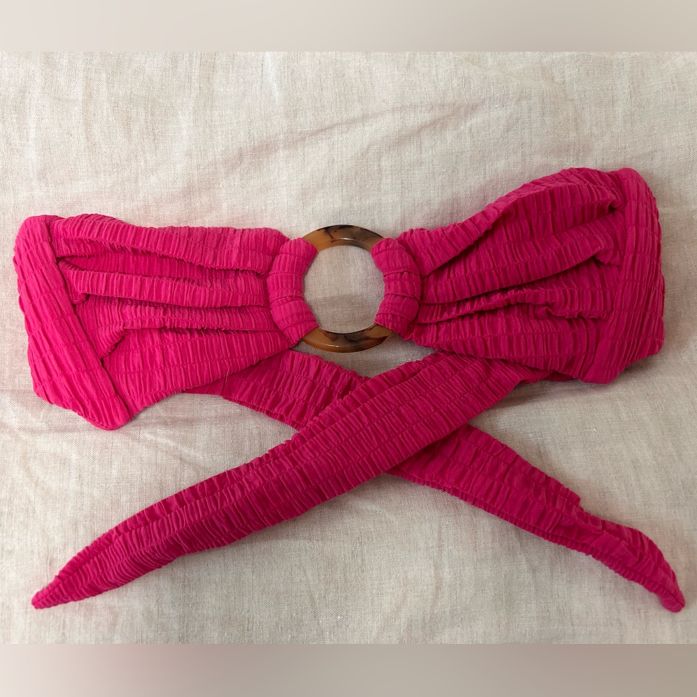 Montce Hibiscus Scrunch Tori Bandeau Bikini Top - Pink - Picture 2 of 2